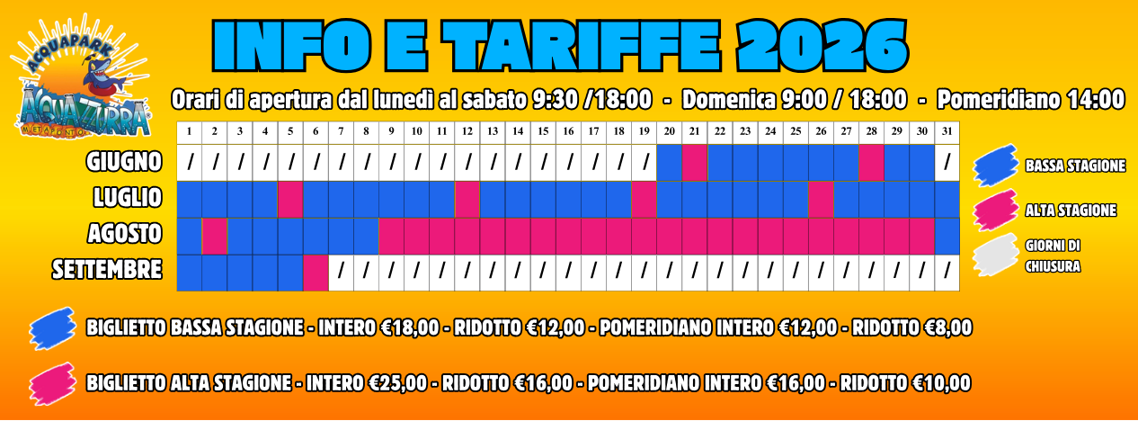 tariffe e orari acquazzurra park 2026